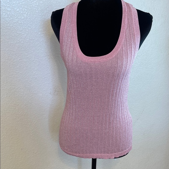 Zara Tops - Zara Shimmery Light Pink Ribbed Scoop Neck Tank